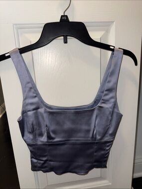 Wilfred Satin-Look Square Neck Crop Top in Slate Blue